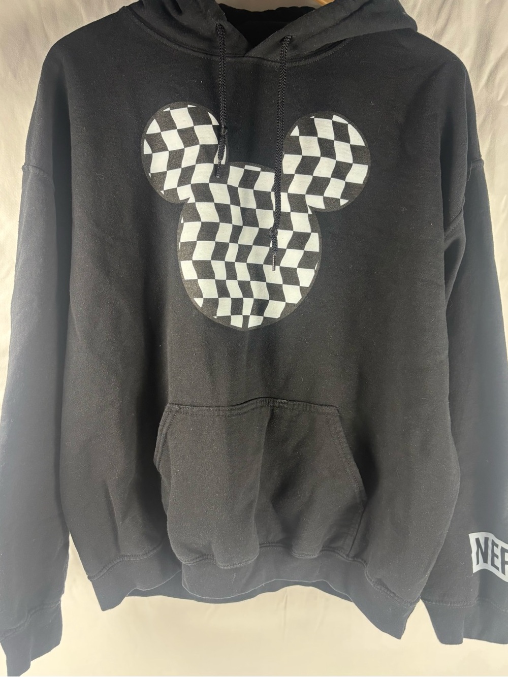 Neff/ Disney Black Pullover Hoodie with Checkerboard Mickey Mouse Graphic